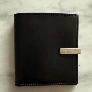 Calvin Klein Vintage Women’s Black Leather Wallet with Silver Metal Accent
